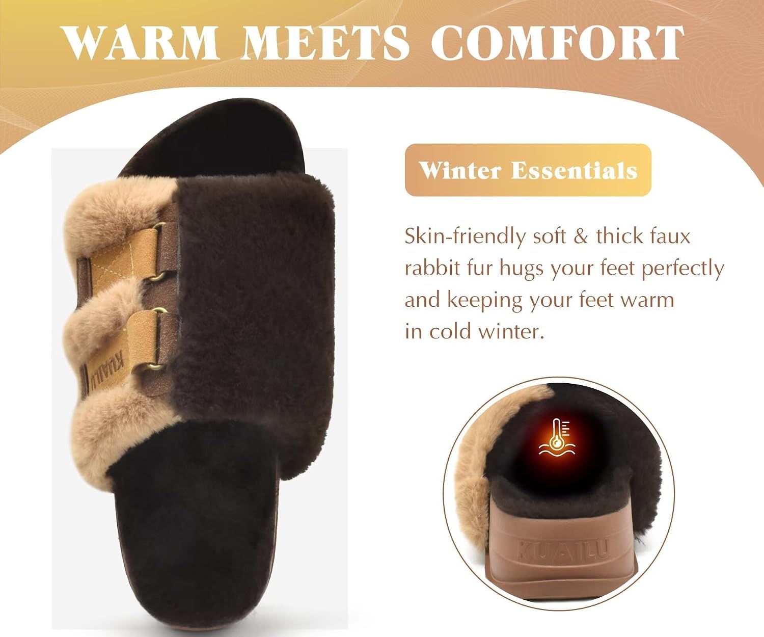 image:imageKuaiLu Womens Orthotic Arch Support SlippersPlush Brown