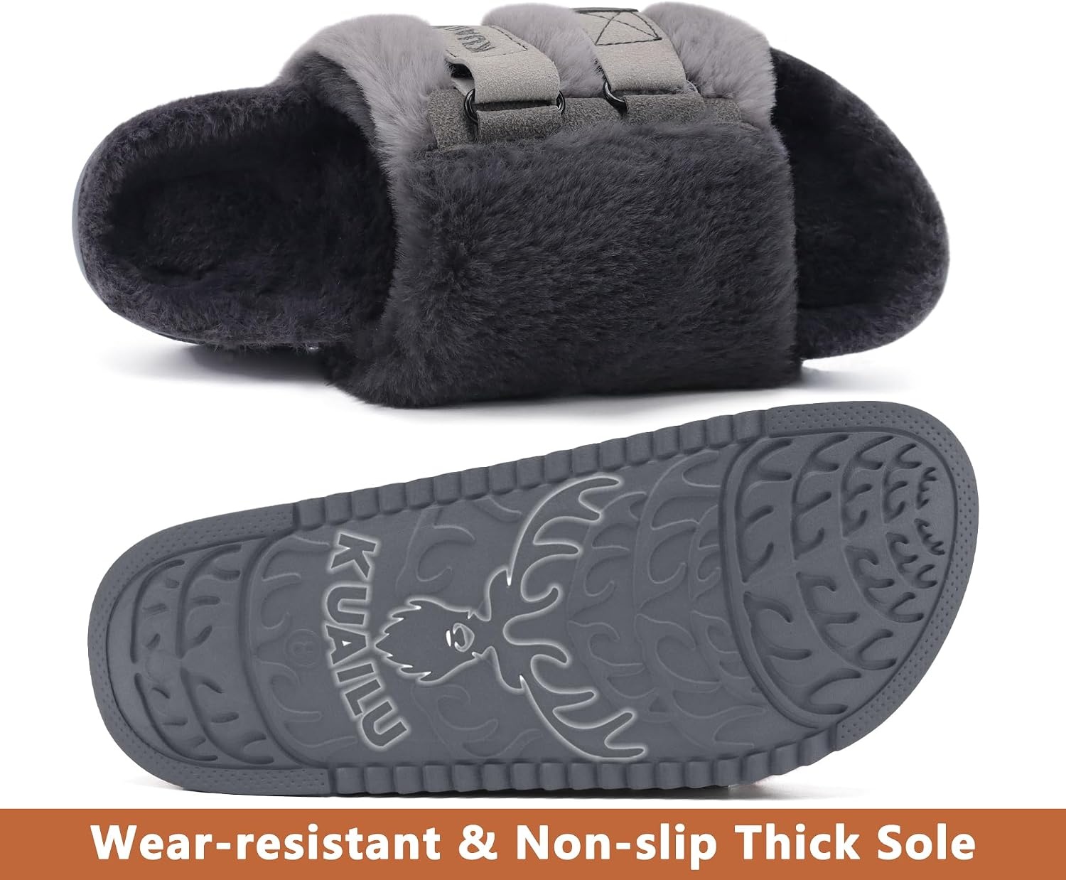 image:imageKuaiLu Womens Orthotic Arch Support SlippersPlush Grey