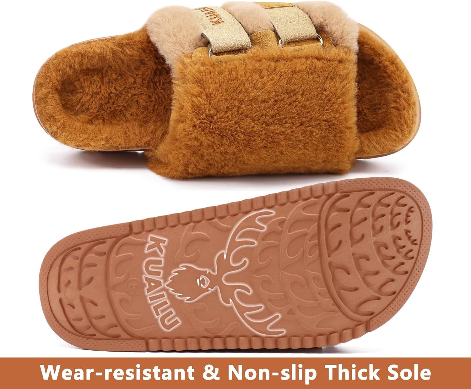 image:imageKuaiLu Womens Orthotic Arch Support SlippersPlush Khaki