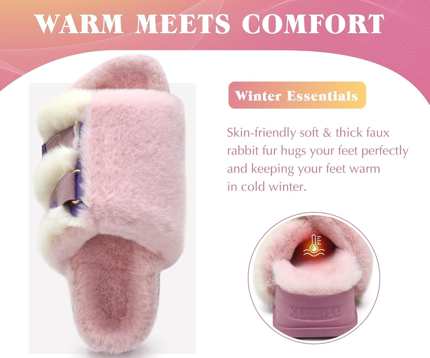 image:imageKuaiLu Womens Orthotic Arch Support SlippersPlush Pink