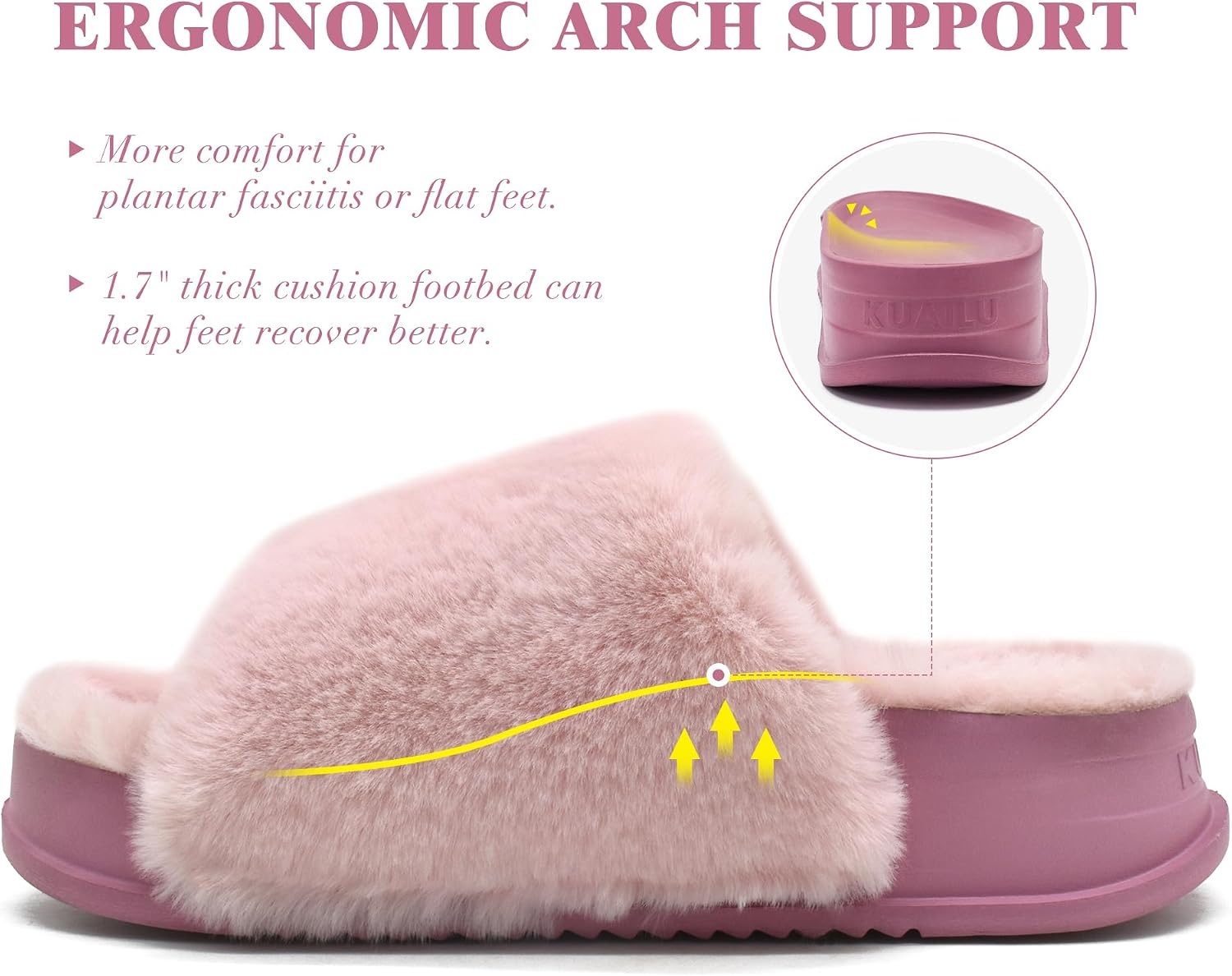 image:imageKuaiLu Womens Orthotic Arch Support SlippersPlush Pink