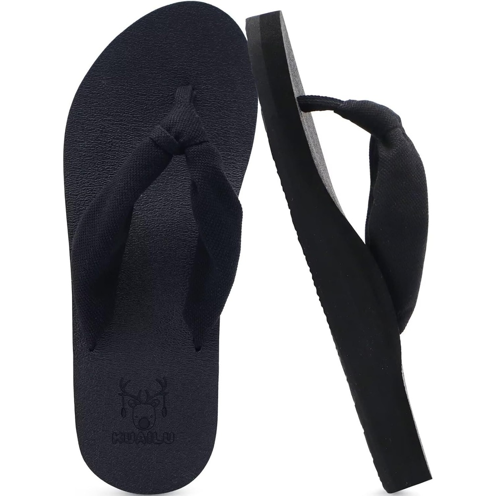 image:imageKuaiLu Flip Flops for Women with Arch Support Summer Beach Thong SandalsAll Black