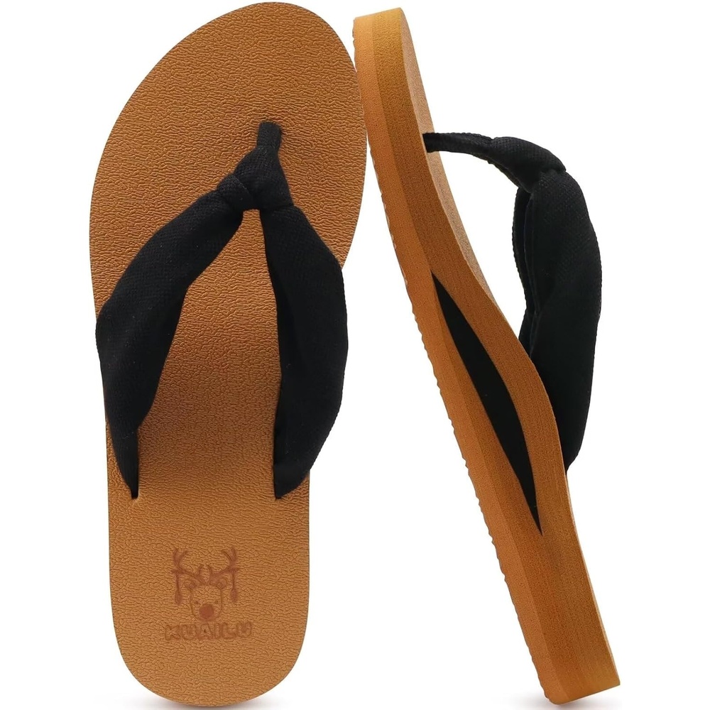 image:imageKuaiLu Flip Flops for Women with Arch Support Summer Beach Thong SandalsBlack Tan