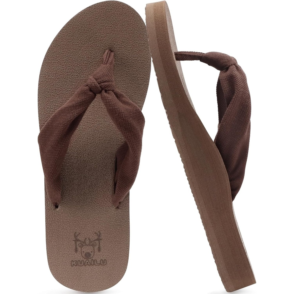 image:imageKuaiLu Flip Flops for Women with Arch Support Summer Beach Thong SandalsBrown