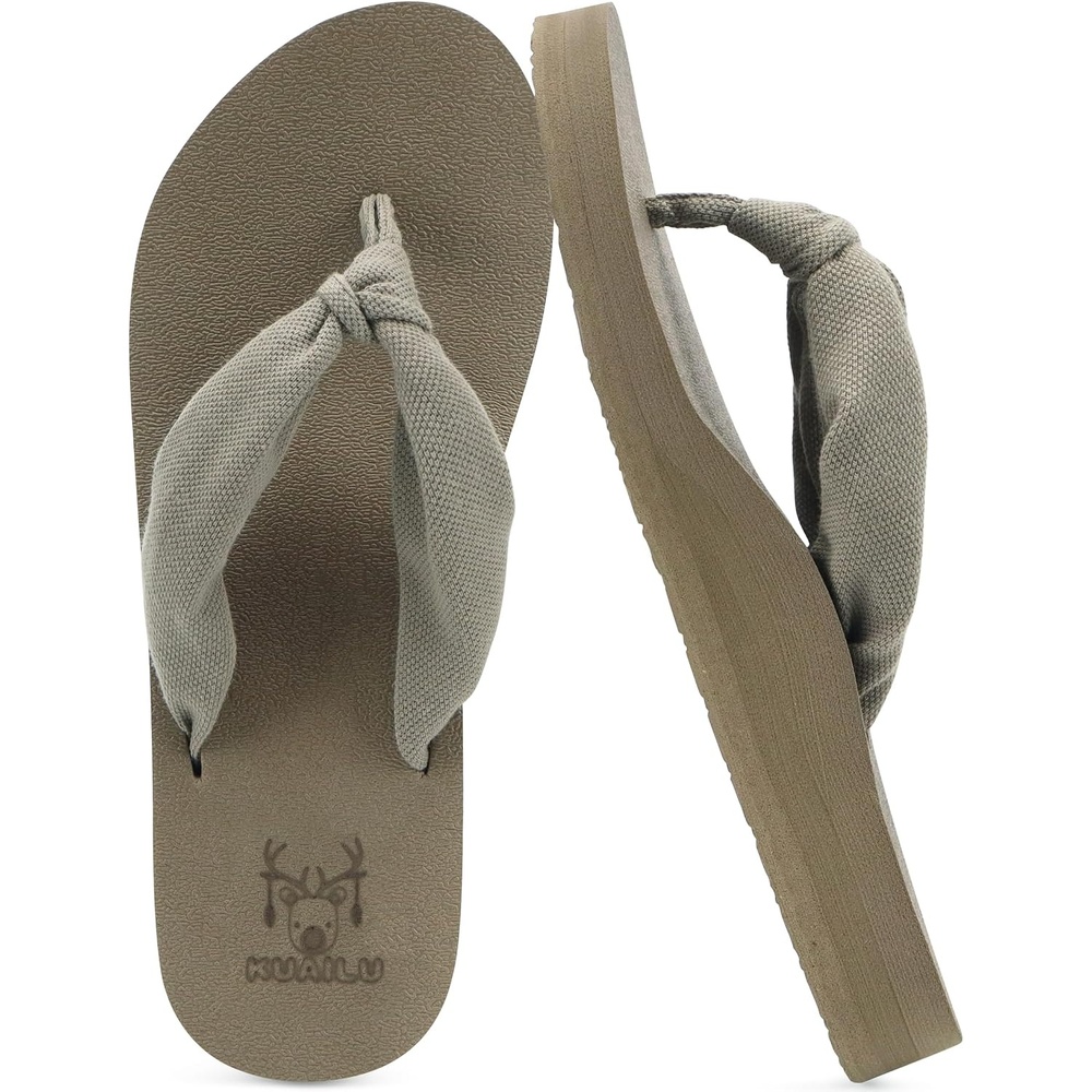image:imageKuaiLu Flip Flops for Women with Arch Support Summer Beach Thong SandalsCamel