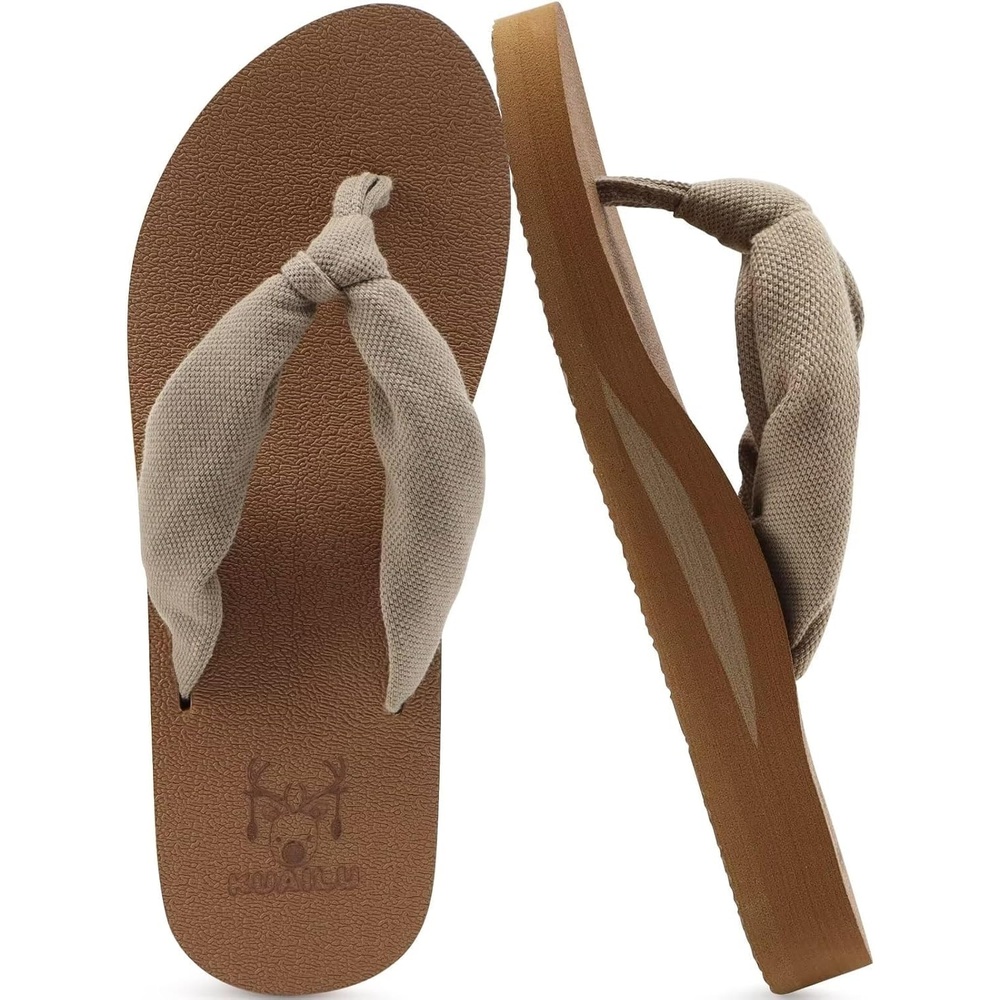 image:imageKuaiLu Flip Flops for Women with Arch Support Summer Beach Thong SandalsCamel Apricot