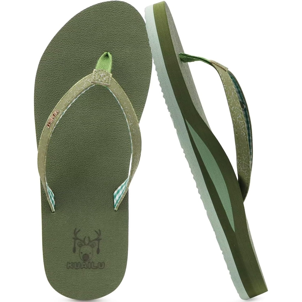 image:imageKuaiLu Flip Flops for Women with Arch Support Summer Beach Thong SandalsGreen
