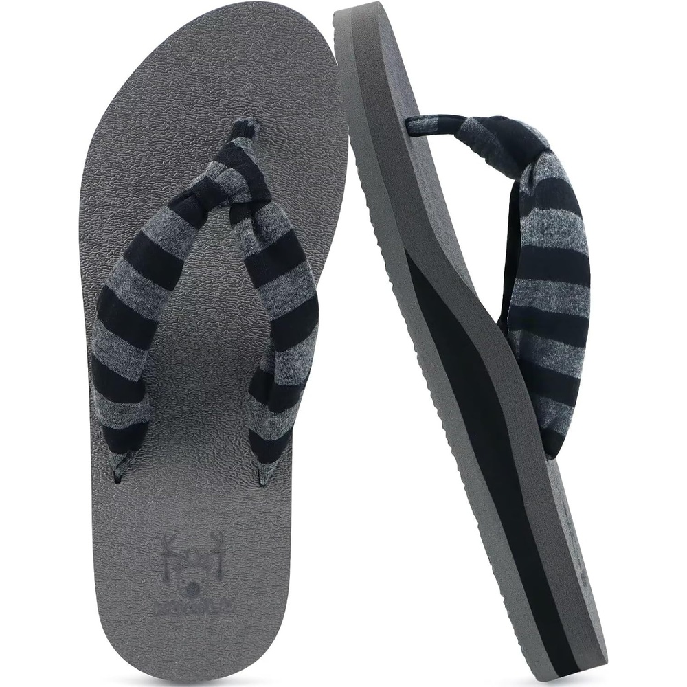 image:imageKuaiLu Flip Flops for Women with Arch Support Summer Beach Thong SandalsGrey Black