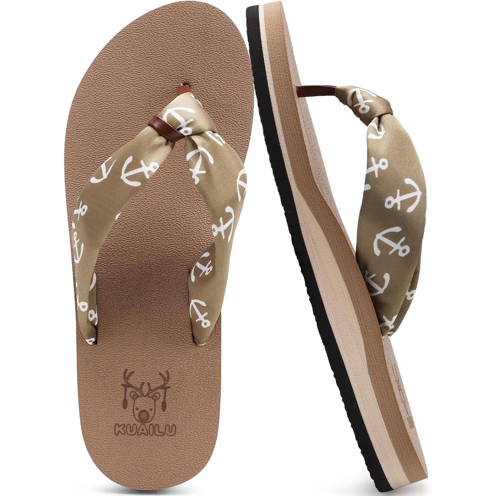 image:imageKuaiLu Flip Flops for Women with Arch Support Summer Beach Thong SandalsSilk Brown