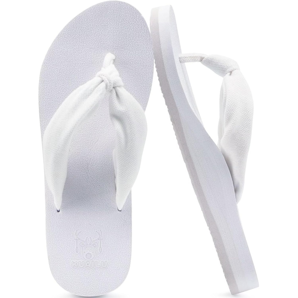 image:imageKuaiLu Flip Flops for Women with Arch Support Summer Beach Thong SandalsWhite