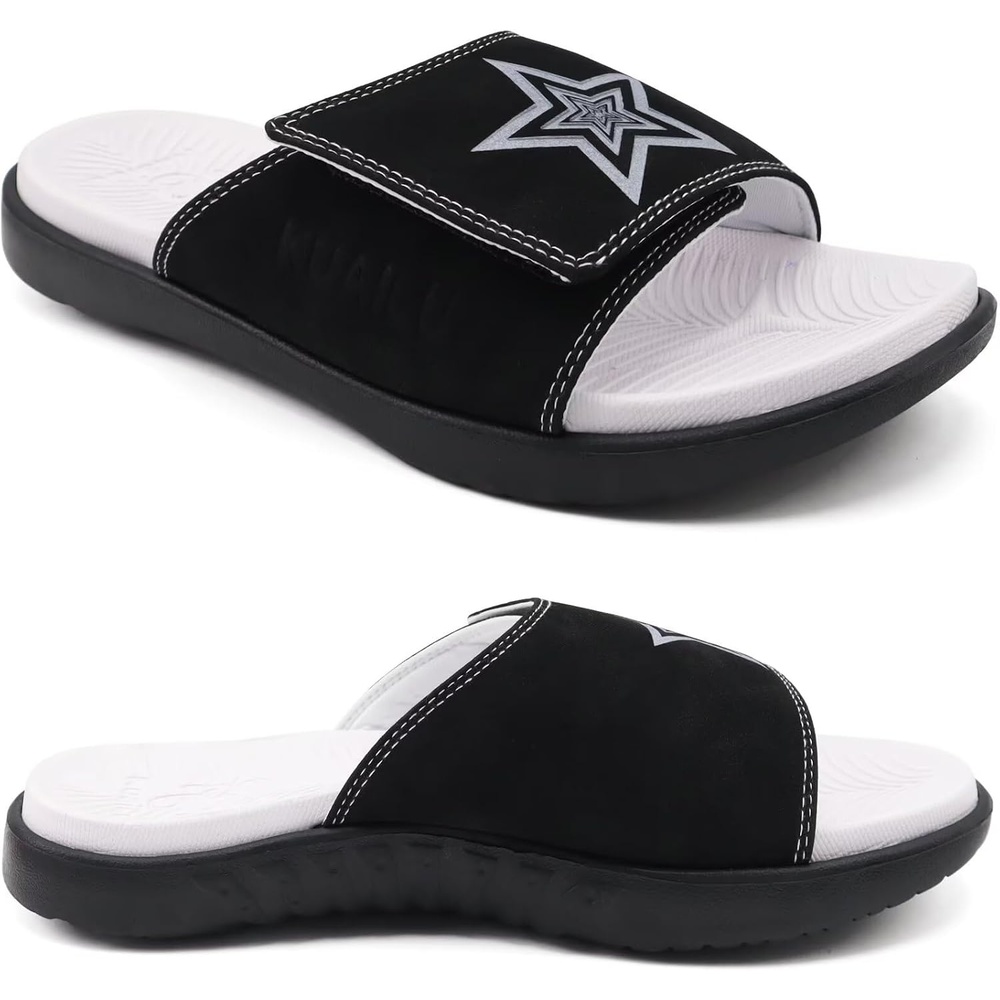 image:imageKuaiLu Mens Athletic Slides Wide Adjustable Arch Support Sport SandalsBlack White