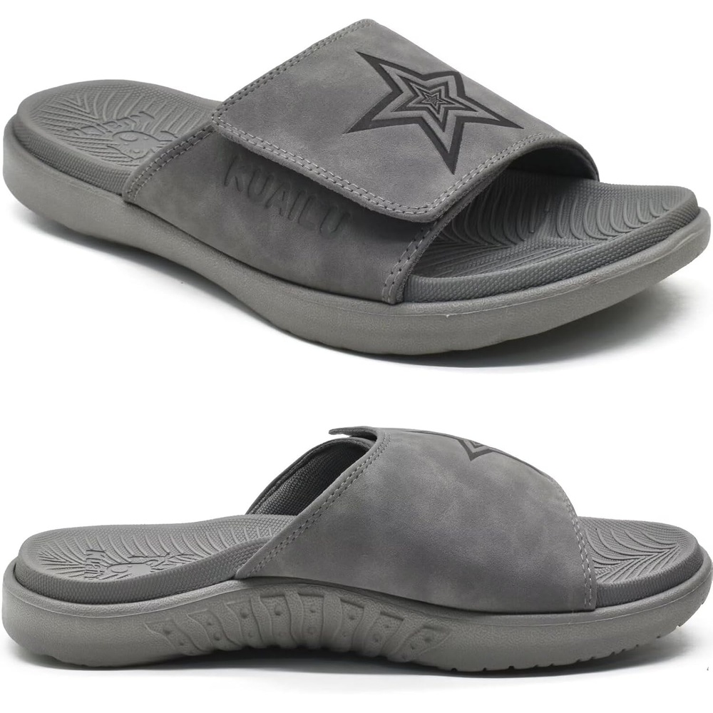image:imageKuaiLu Mens Athletic Slides Wide Adjustable Arch Support Sport SandalsGrey