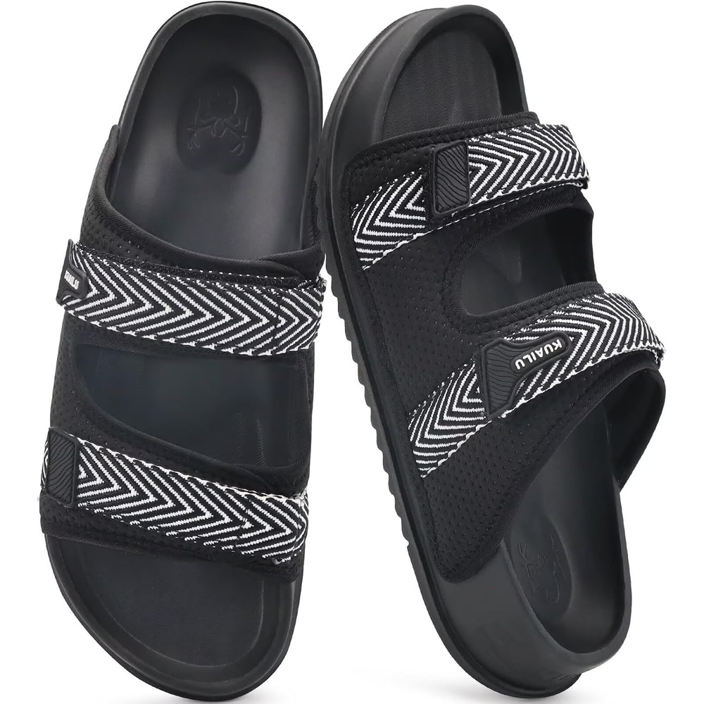 image:imageKuaiLu Mens Casual Sandals with Comfortable Orthopedic Arch Support Summer Beach Walking Shoes Cushion Slides Slip on Indoor OutdoorBlack