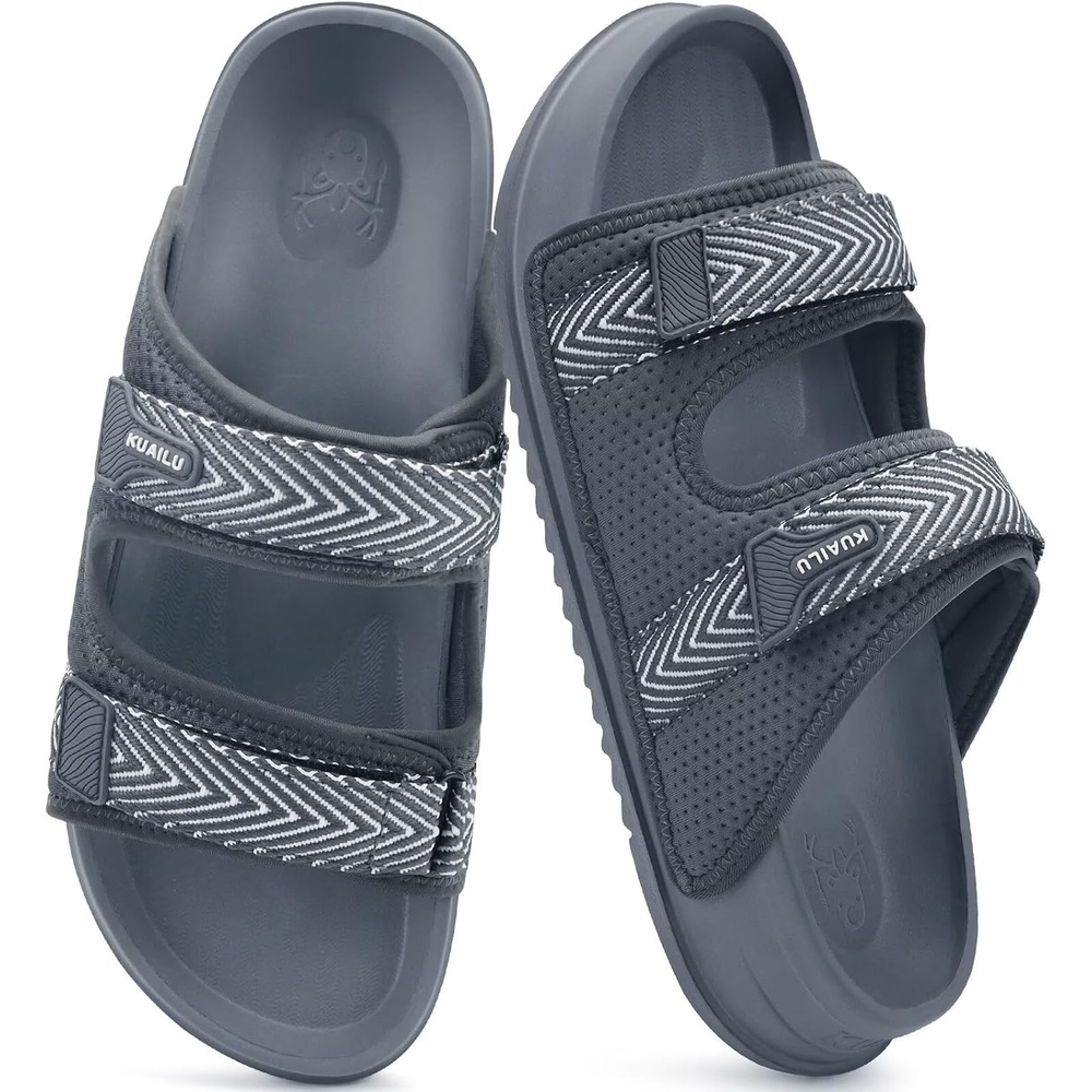 image:imageKuaiLu Mens Casual Sandals with Comfortable Orthopedic Arch Support Summer Beach Walking Shoes Cushion Slides Slip on Indoor OutdoorGrey