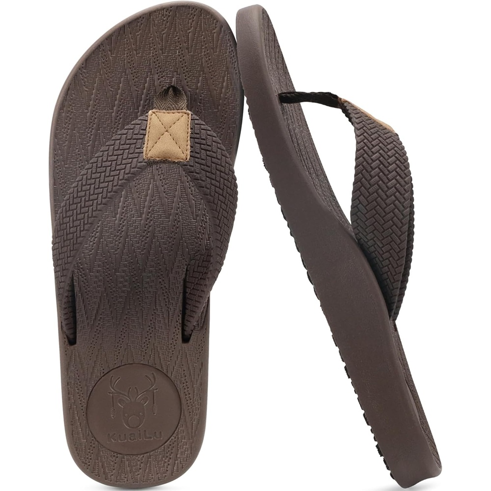 image:imageKuaiLu Mens Flip Flops Comfortable Arch Support Waterproof Thong SandalsDbrown