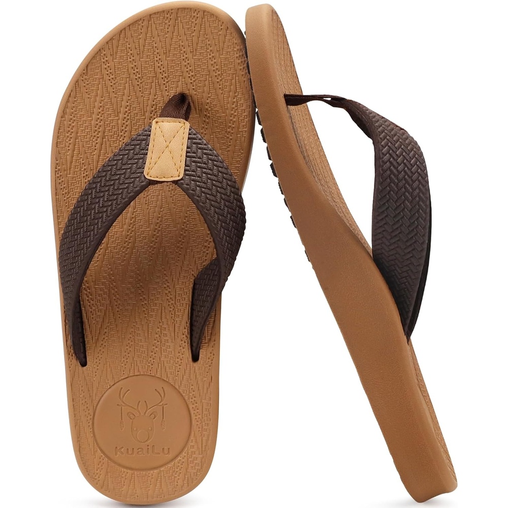 image:imageKuaiLu Mens Flip Flops Comfortable Arch Support Waterproof Thong SandalsKhaki
