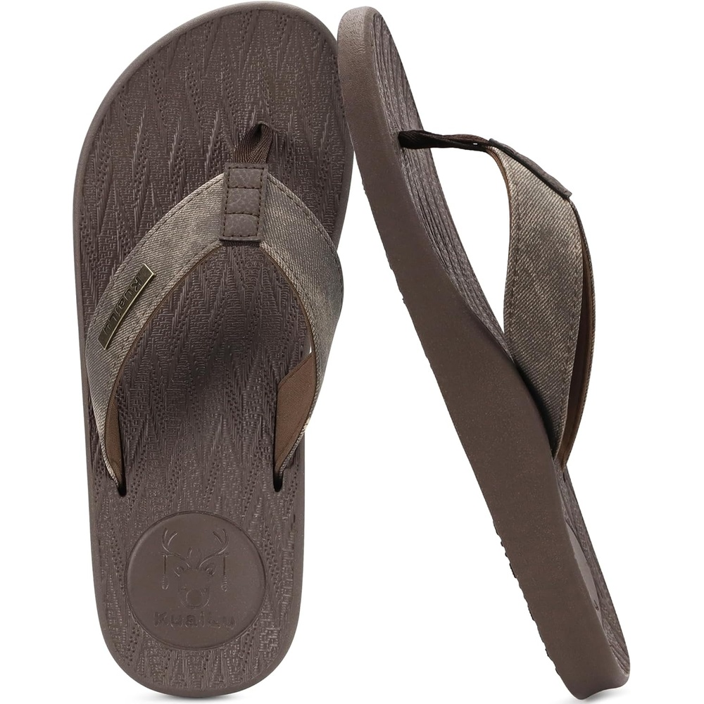 image:imageKuaiLu Mens Flip Flops Comfortable Arch Support Waterproof Thong SandalsPubrown