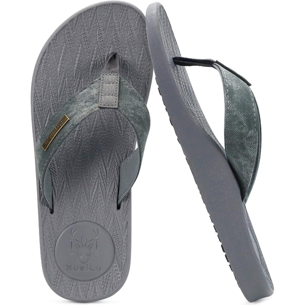 image:imageKuaiLu Mens Flip Flops Comfortable Arch Support Waterproof Thong SandalsPugrey
