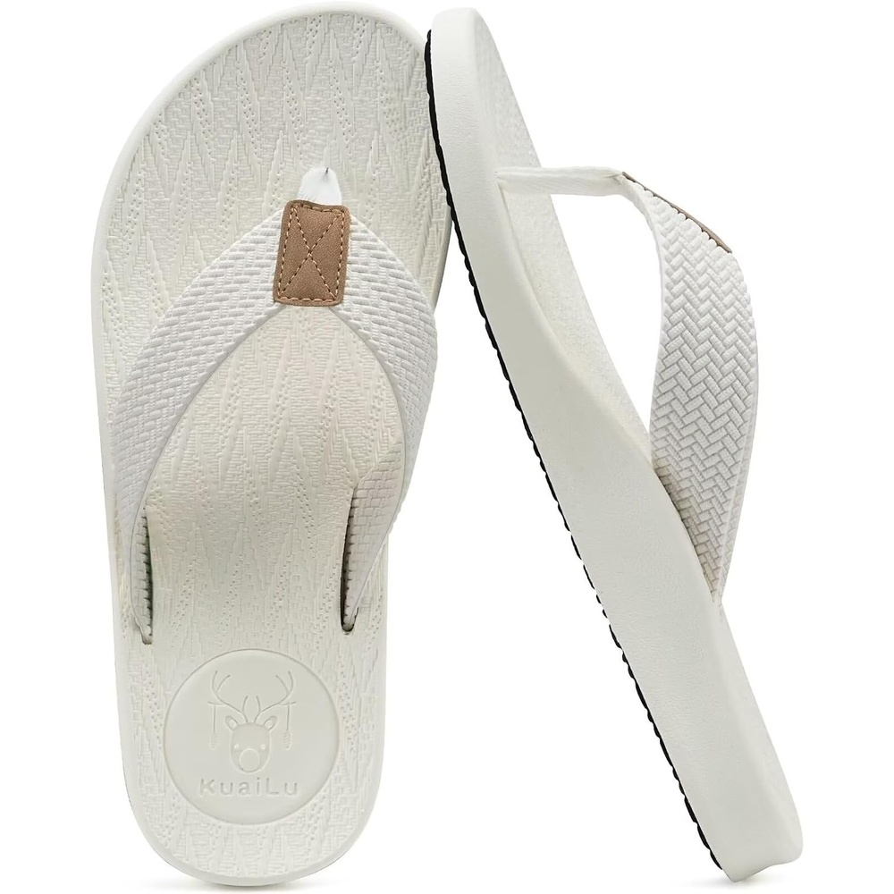 image:imageKuaiLu Mens Flip Flops Comfortable Arch Support Waterproof Thong SandalsWhite