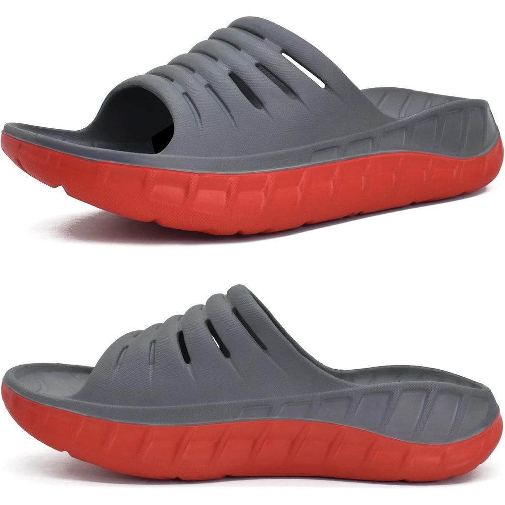 image:imageKuaiLu Mens Orthotic Recovery Sandals Arch Support Slides Plantar FasciitisGrey Red