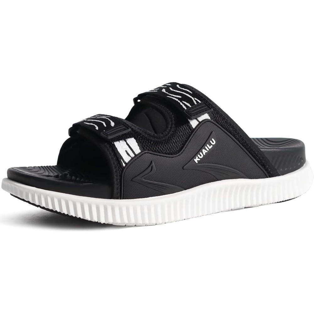 image:imageKuaiLu Mens Orthotic Sandals Arch Support Cushion Recovery Walking SlidesBlack White