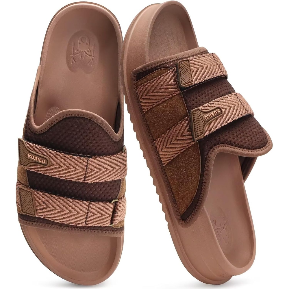image:imageKuaiLu Mens Orthotic Sandals Comfort Arch Support Fabric Sandal SlippersDark Brown
