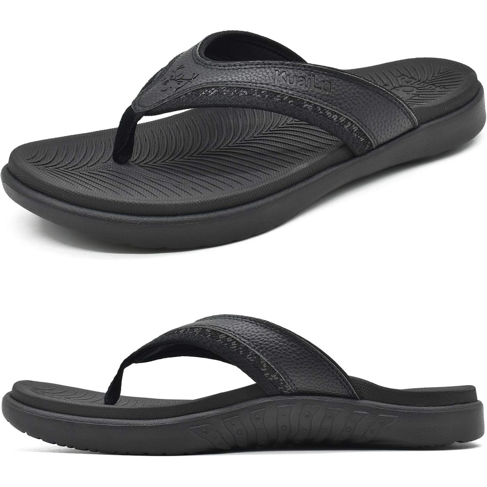 image:imageKuaiLu Mens Sport Flip Flops Orthotic Thong Sandals With Arch SupportBlack