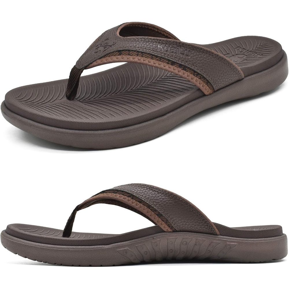 image:imageKuaiLu Mens Sport Flip Flops Orthotic Thong Sandals With Arch SupportBrown