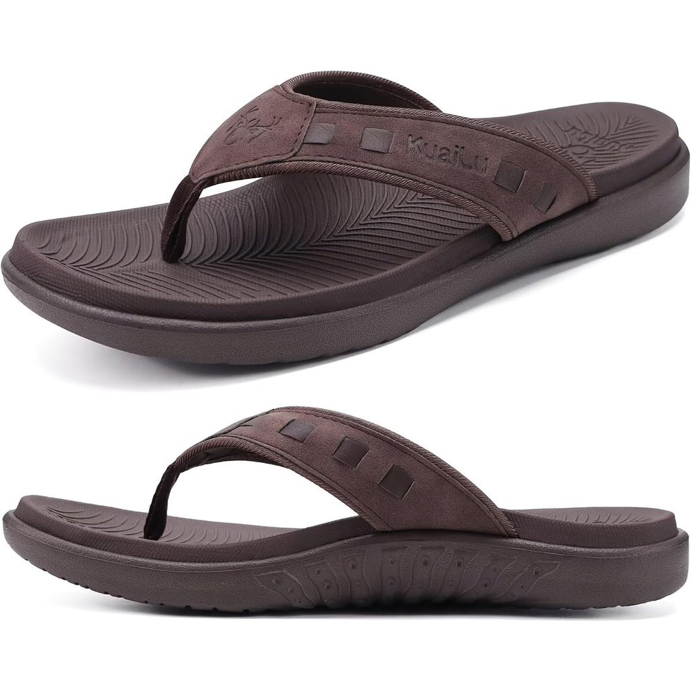 image:imageKuaiLu Mens Sport Flip Flops Orthotic Thong Sandals With Arch SupportFashion Brown