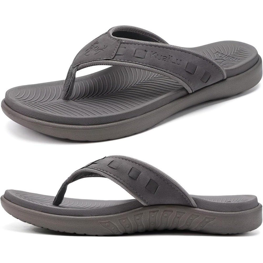 image:imageKuaiLu Mens Sport Flip Flops Orthotic Thong Sandals With Arch SupportFashion Grey
