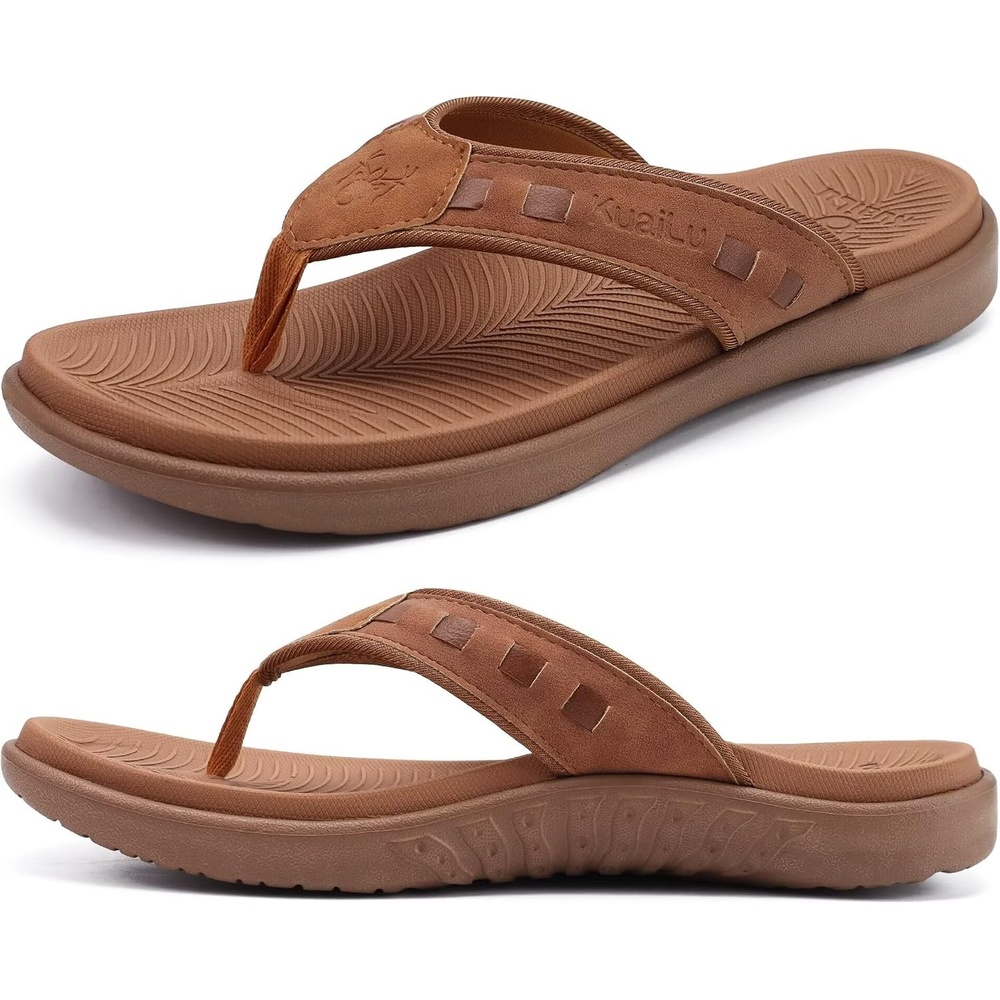 image:imageKuaiLu Mens Sport Flip Flops Orthotic Thong Sandals With Arch SupportFashion Khaki