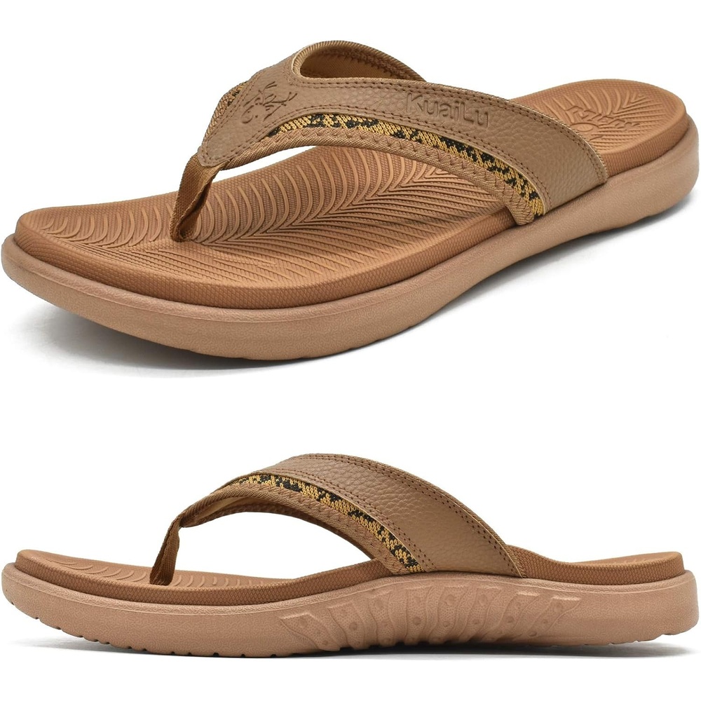 image:imageKuaiLu Mens Sport Flip Flops Orthotic Thong Sandals With Arch SupportKhaki