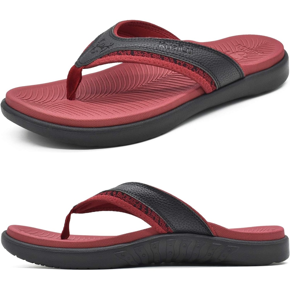 image:imageKuaiLu Mens Sport Flip Flops Orthotic Thong Sandals With Arch SupportRed Black