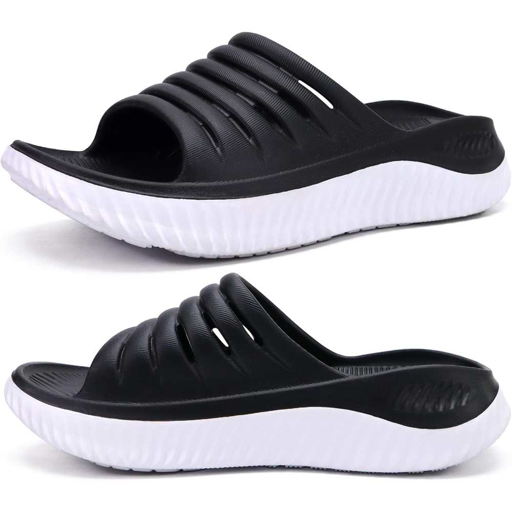 image:imageKuaiLu Recovery Sandals Women With Comfortable Arch Support Sport SlidesBlack White