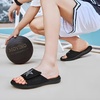 KuaiLu Mens Athletic Slides Wide Adjustable Arch Support Sport Sandals(All Black)