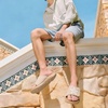 KuaiLu Mens Athletic Slides Wide Adjustable Arch Support Sport Sandals(Beige)