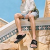 KuaiLu Mens Athletic Slides Wide Adjustable Arch Support Sport Sandals(Black White)