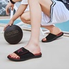 KuaiLu Mens Athletic Slides Wide Adjustable Arch Support Sport Sandals(Black/Red)