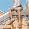 KuaiLu Mens Athletic Slides Wide Adjustable Arch Support Sport Sandals(Orange)