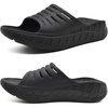 KuaiLu Mens Orthotic Recovery Sandals Arch Support Slides Plantar Fasciitis(Black)