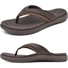KuaiLu Mens Sport Flip Flops Orthotic Thong Sandals With Arch Support(Brown)