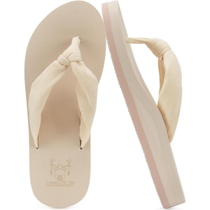KuaiLu Flip Flops for Women with Arch Support Summer Beach Thong Sandals(Beige)