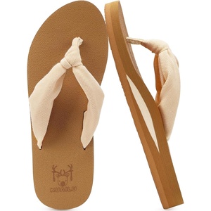 KuaiLu Flip Flops for Women with Arch Support Summer Beach Thong Sandals(Beige Khaki)