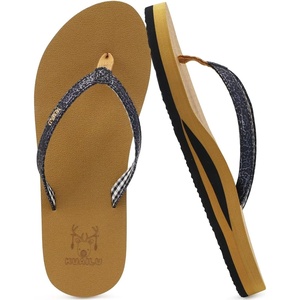 KuaiLu Flip Flops for Women with Arch Support Summer Beach Thong Sandals(Black Khaki)