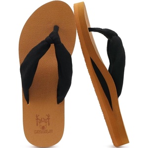 KuaiLu Flip Flops for Women with Arch Support Summer Beach Thong Sandals(Black Tan)