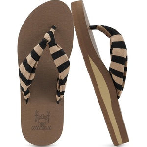 KuaiLu Flip Flops for Women with Arch Support Summer Beach Thong Sandals(Brown Black)