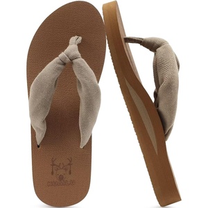 KuaiLu Flip Flops for Women with Arch Support Summer Beach Thong Sandals(Camel Apricot)