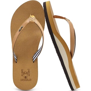 KuaiLu Flip Flops for Women with Arch Support Summer Beach Thong Sandals(Khaki)