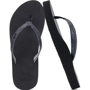 KuaiLu Flip Flops for Women with Arch Support Summer Beach Thong Sandals(Sequined Black)