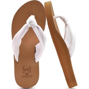 KuaiLu Flip Flops for Women with Arch Support Summer Beach Thong Sandals(White Khaki)